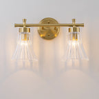Gold Metal Wall Sconce Ribbed Trumpet Glass Shade for Bathroom Vanity - product image 9 | Zenvolit