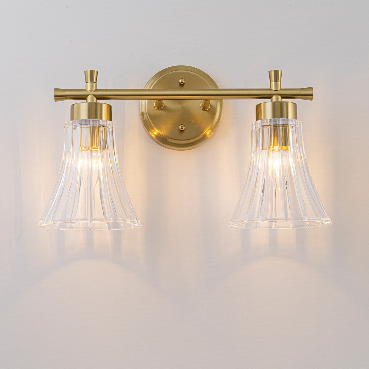 Gold Metal Wall Sconce Ribbed Trumpet Glass Shade for Bathroom Vanity - product image 9 | Zenvolit