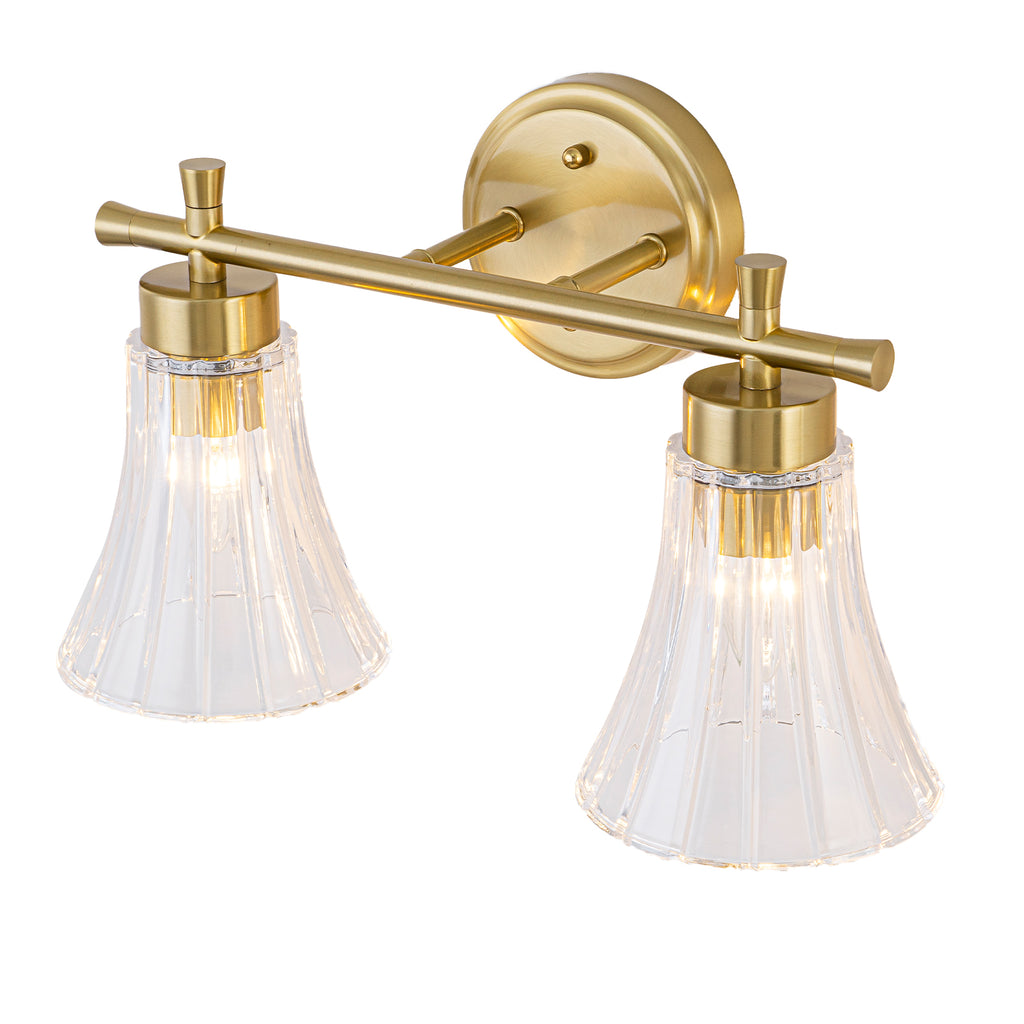 Gold Metal Wall Sconce Ribbed Trumpet Glass Shade for Bathroom Vanity - product image 11 | Zenvolit