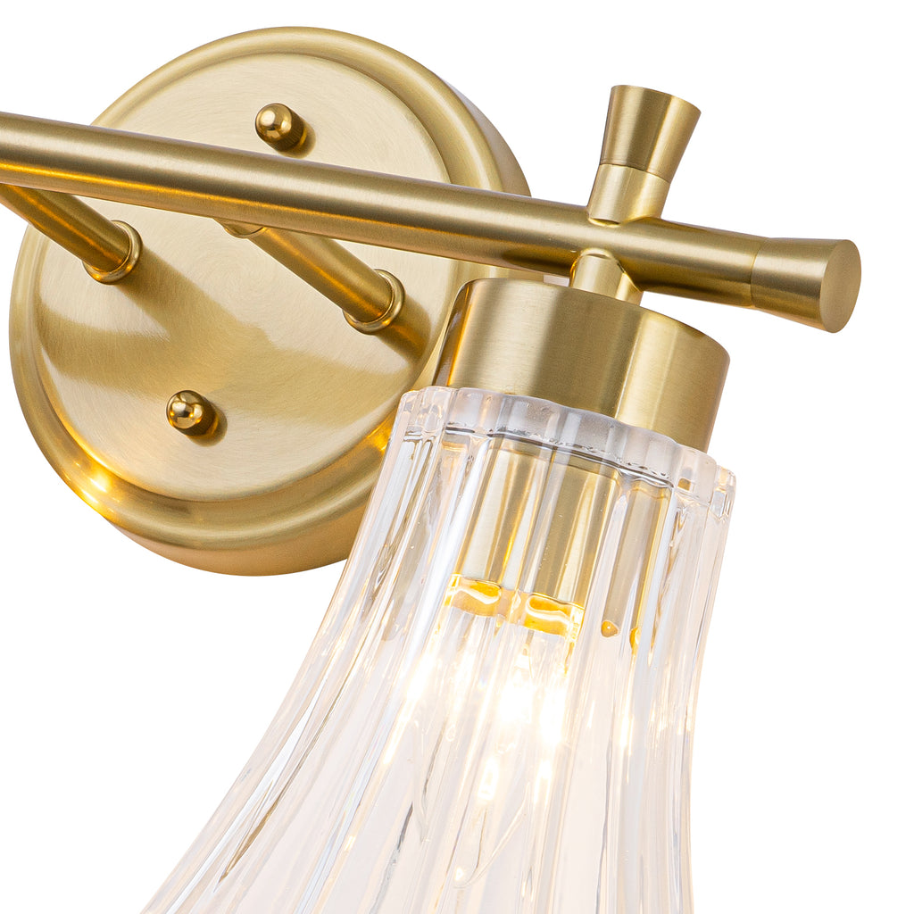 Gold Metal Wall Sconce Ribbed Trumpet Glass Shade for Bathroom Vanity - product image 12 | Zenvolit