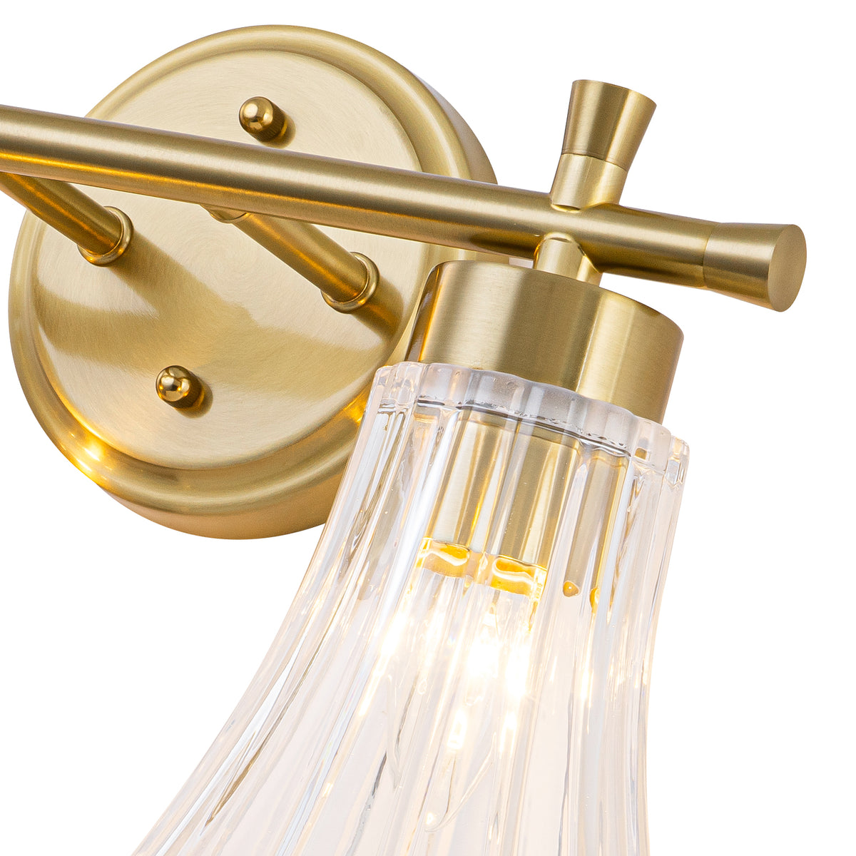 Gold Metal Wall Sconce Ribbed Trumpet Glass Shade for Bathroom Vanity - product image 12 | Zenvolit