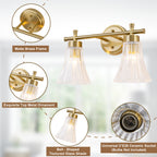 Gold Metal Wall Sconce Ribbed Trumpet Glass Shade for Bathroom Vanity - product image 14 | Zenvolit