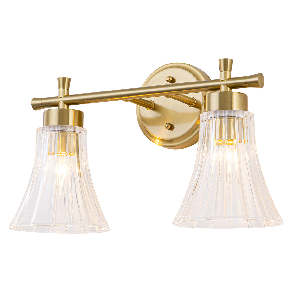 Gold Metal Wall Sconce Ribbed Trumpet Glass Shade for Bathroom Vanity - product image 15 | Zenvolit