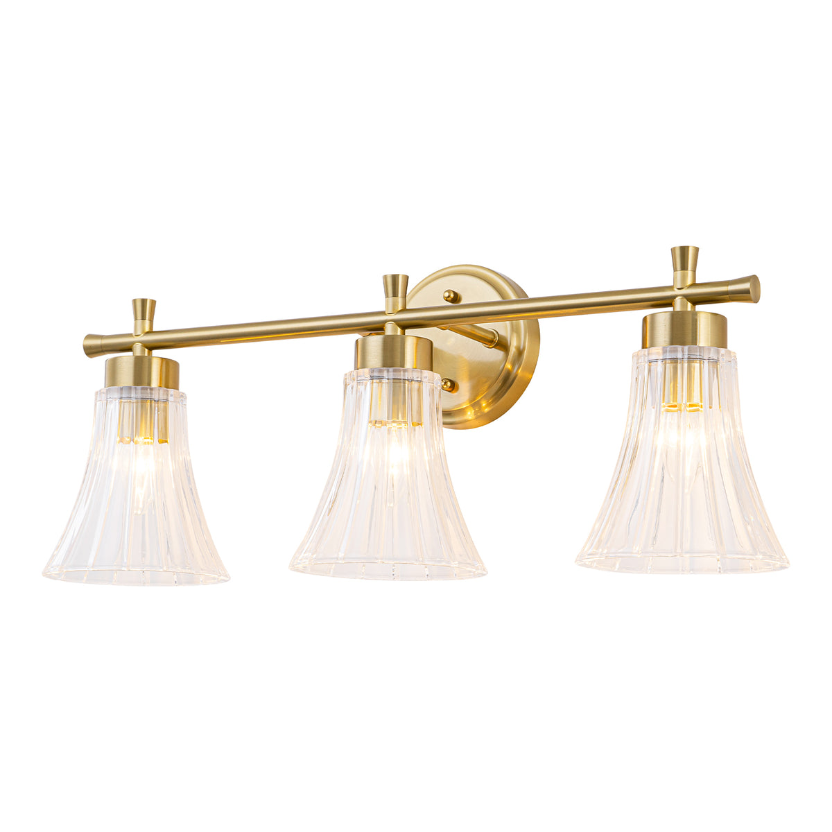 Gold Metal Wall Sconce Ribbed Trumpet Glass Shade for Bathroom Vanity - product image 15 | Zenvolit