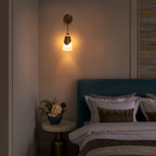 1-Light Brushed Gold Swing Arm Wall Sconce Cone Opal Glass Modern - product image 3 | Zenvolit