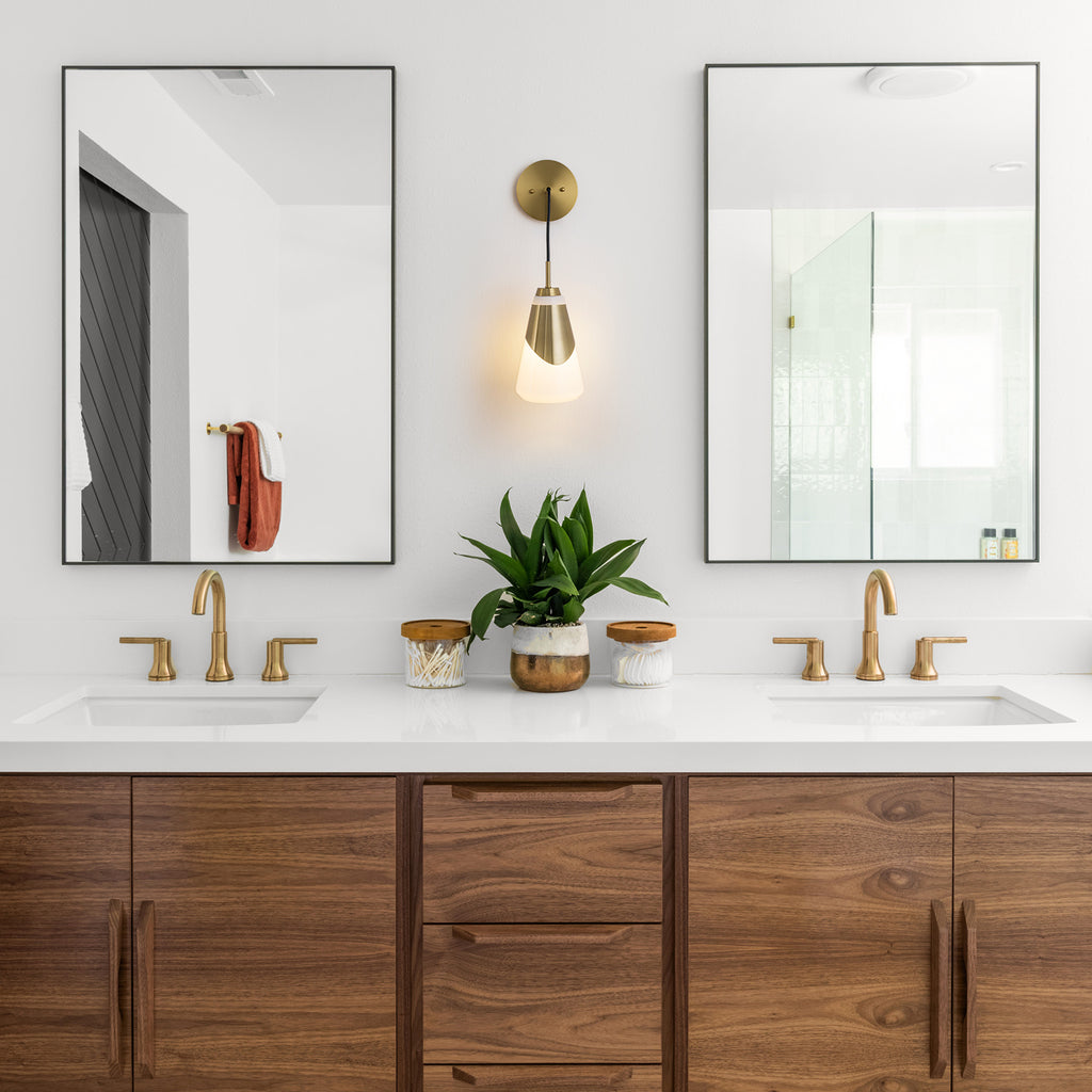 1-Light Brushed Gold Swing Arm Wall Sconce Cone Opal Glass Modern - product image 5 | Zenvolit