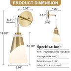1-Light Brushed Gold Swing Arm Wall Sconce Cone Opal Glass Modern - product image 7 | Zenvolit