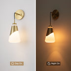 1-Light Brushed Gold Swing Arm Wall Sconce Cone Opal Glass Modern - product image 8 | Zenvolit