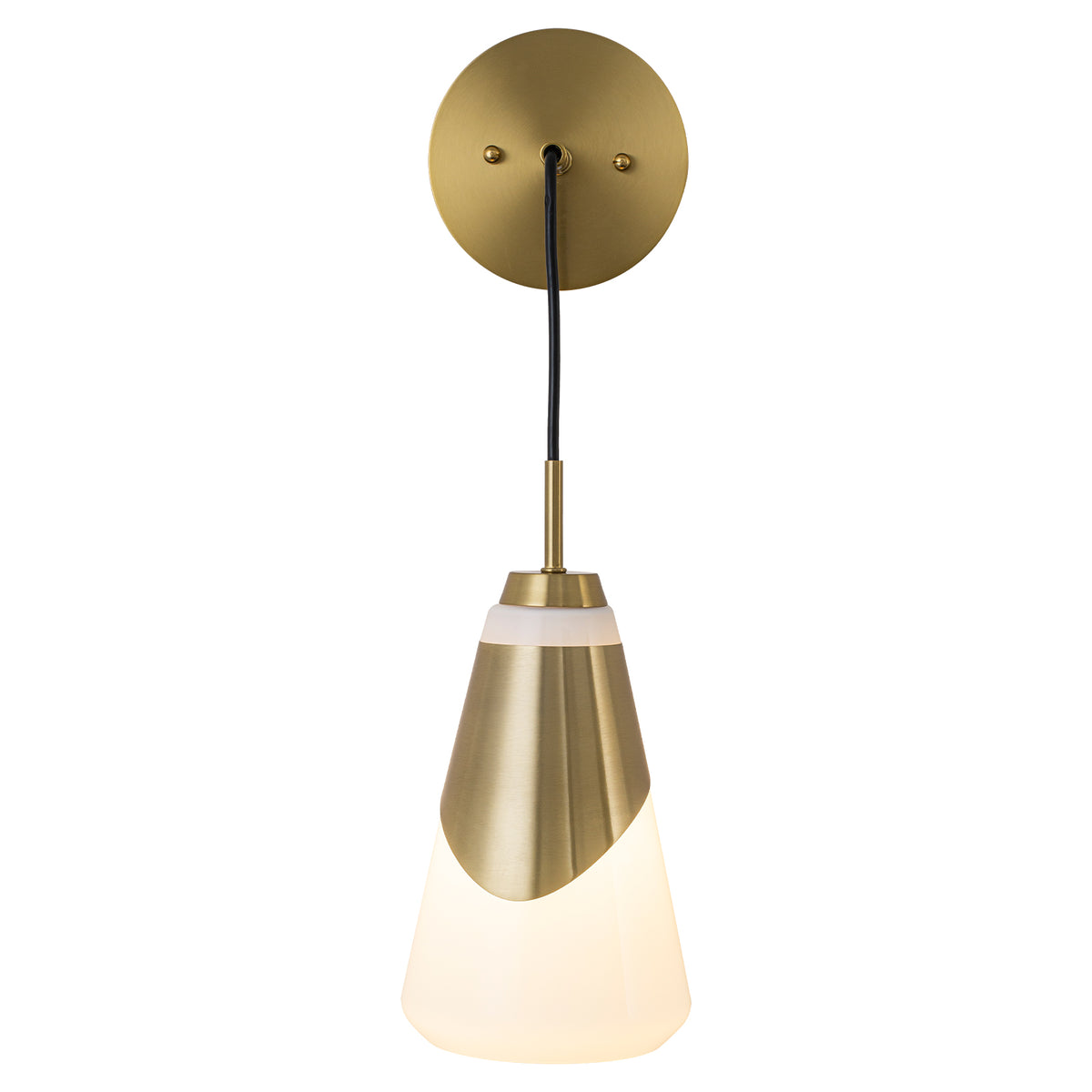 1-Light Brushed Gold Swing Arm Wall Sconce Cone Opal Glass Modern - product image 9 | Zenvolit