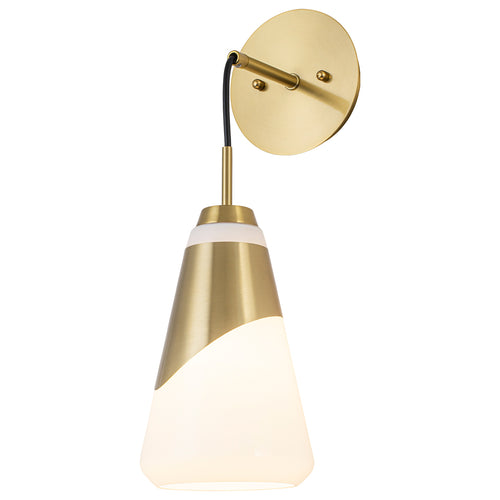 1-Light Brushed Gold Swing Arm Wall Sconce Cone Opal Glass Modern - product image 15 | Zenvolit