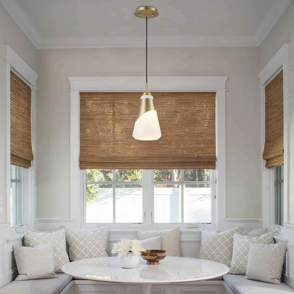 1-Light Brushed Gold & White Cone Opal Glass Pendant Light Modern - product image 2 | Zenvolit