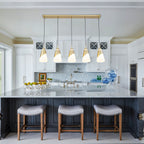 5-Light Gold Pendant Light with White Opal Glass Cone Shades - product image 5 | Zenvolit