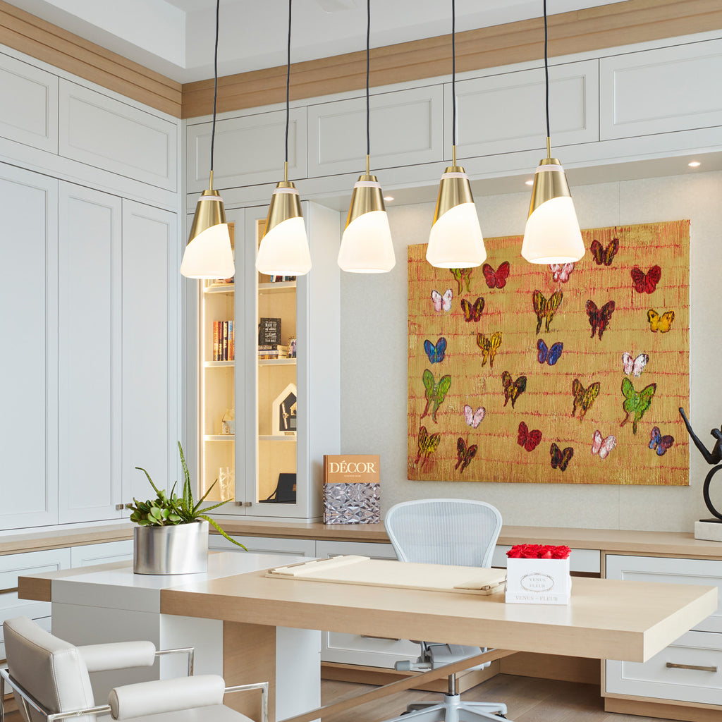 5-Light Gold Pendant Light with White Opal Glass Cone Shades - product image 6 | Zenvolit