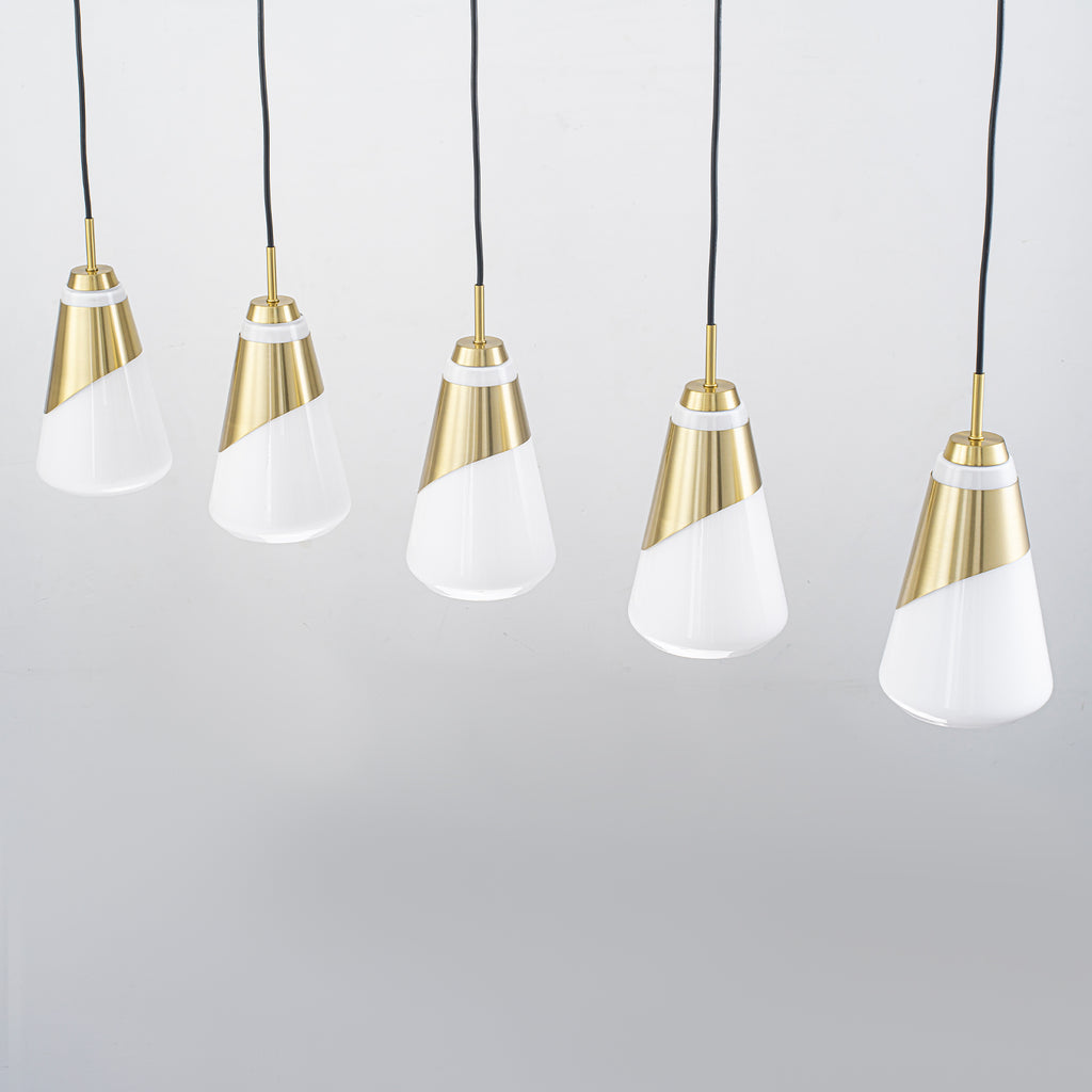 5-Light Gold Pendant Light with White Opal Glass Cone Shades - product image 13 | Zenvolit