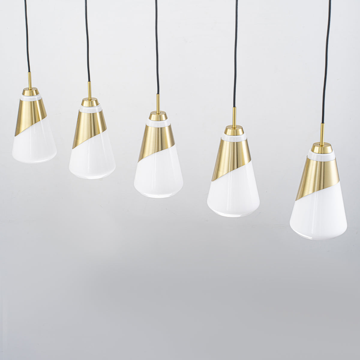 5-Light Gold Pendant Light with White Opal Glass Cone Shades - product image 13 | Zenvolit