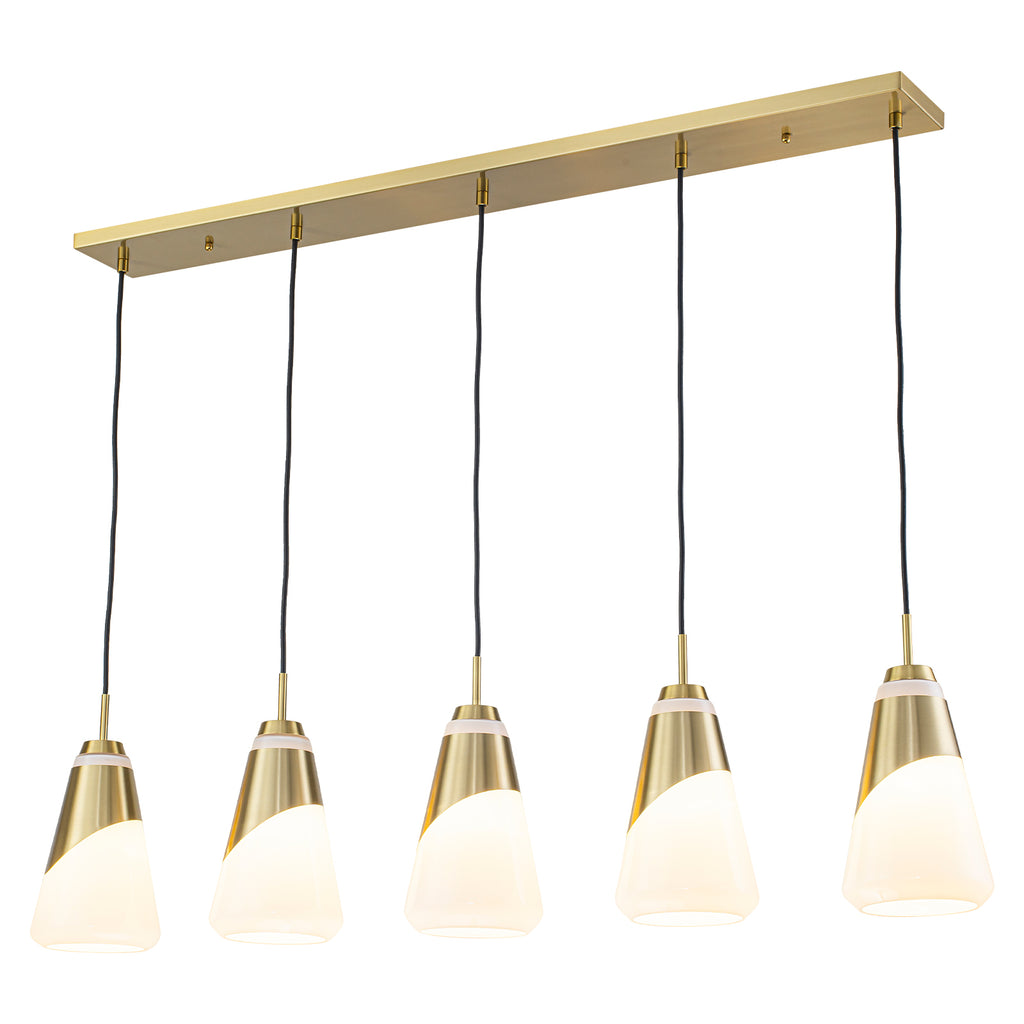 5-Light Gold Pendant Light with White Opal Glass Cone Shades - product image 16 | Zenvolit