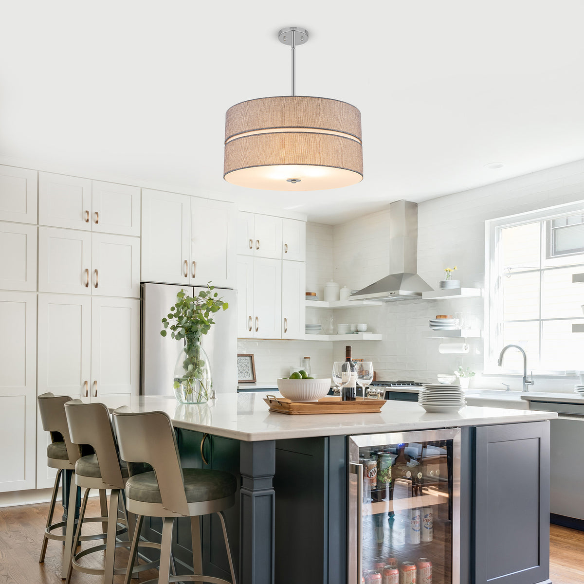 3-Light Chrome Drum Convertible Pendant or Flush Mount Light Fixture - product image 10 | Zenvolit