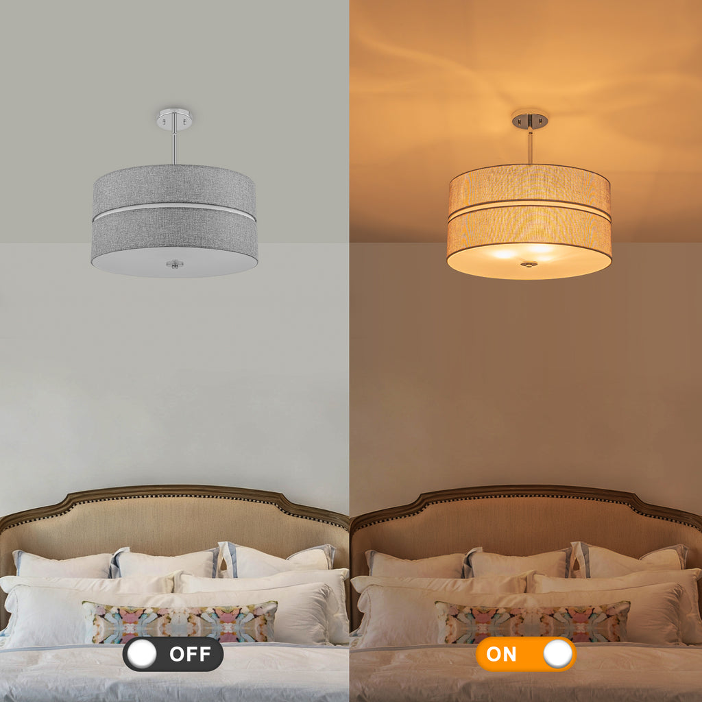 3-Light Chrome Drum Convertible Pendant or Flush Mount Light Fixture - product image 13 | Zenvolit