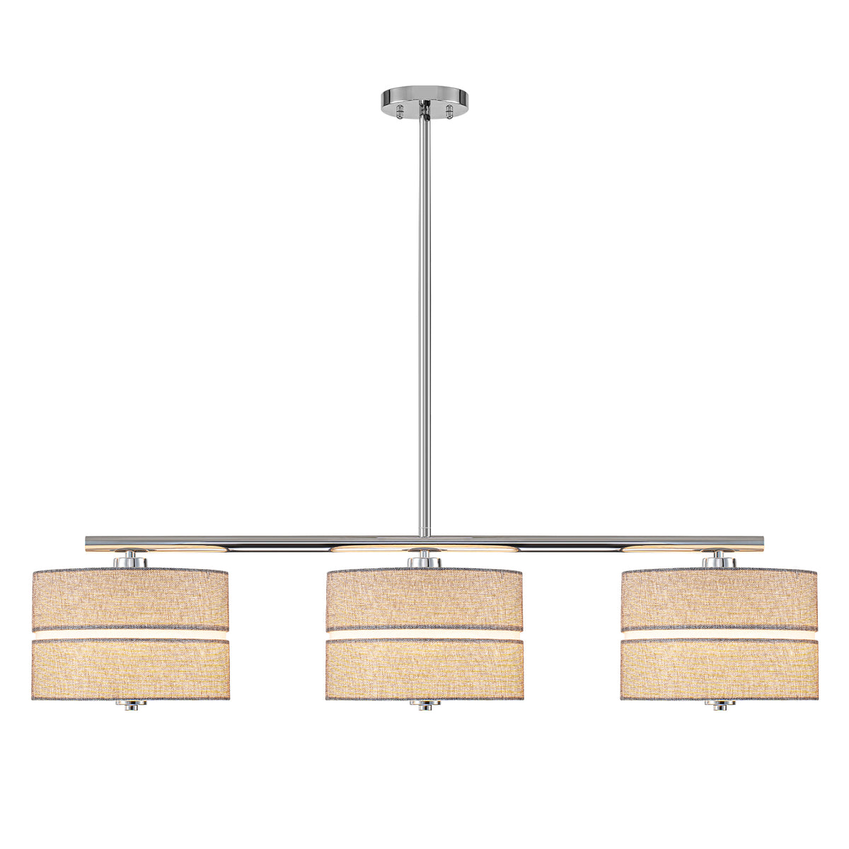 3-Light Brushed Nickel Linear Pendant LightFabric Drum Shades - product image 2 | Zenvolit