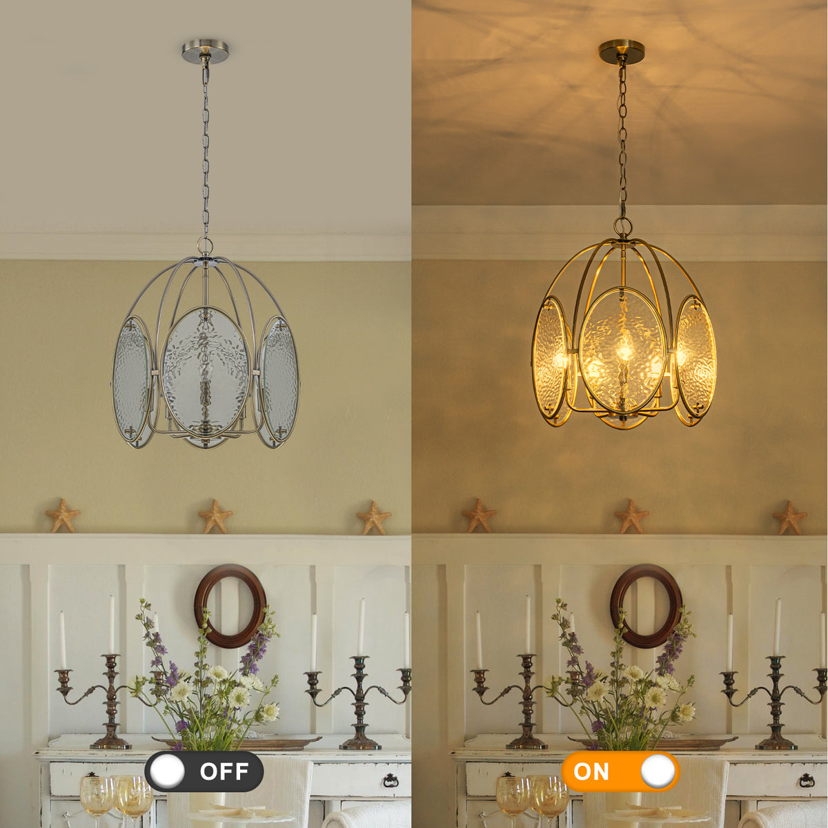 5-Light Mid-Century Modern Bronze Chandelier with Ripple Glass - product image 7 | Zenvolit