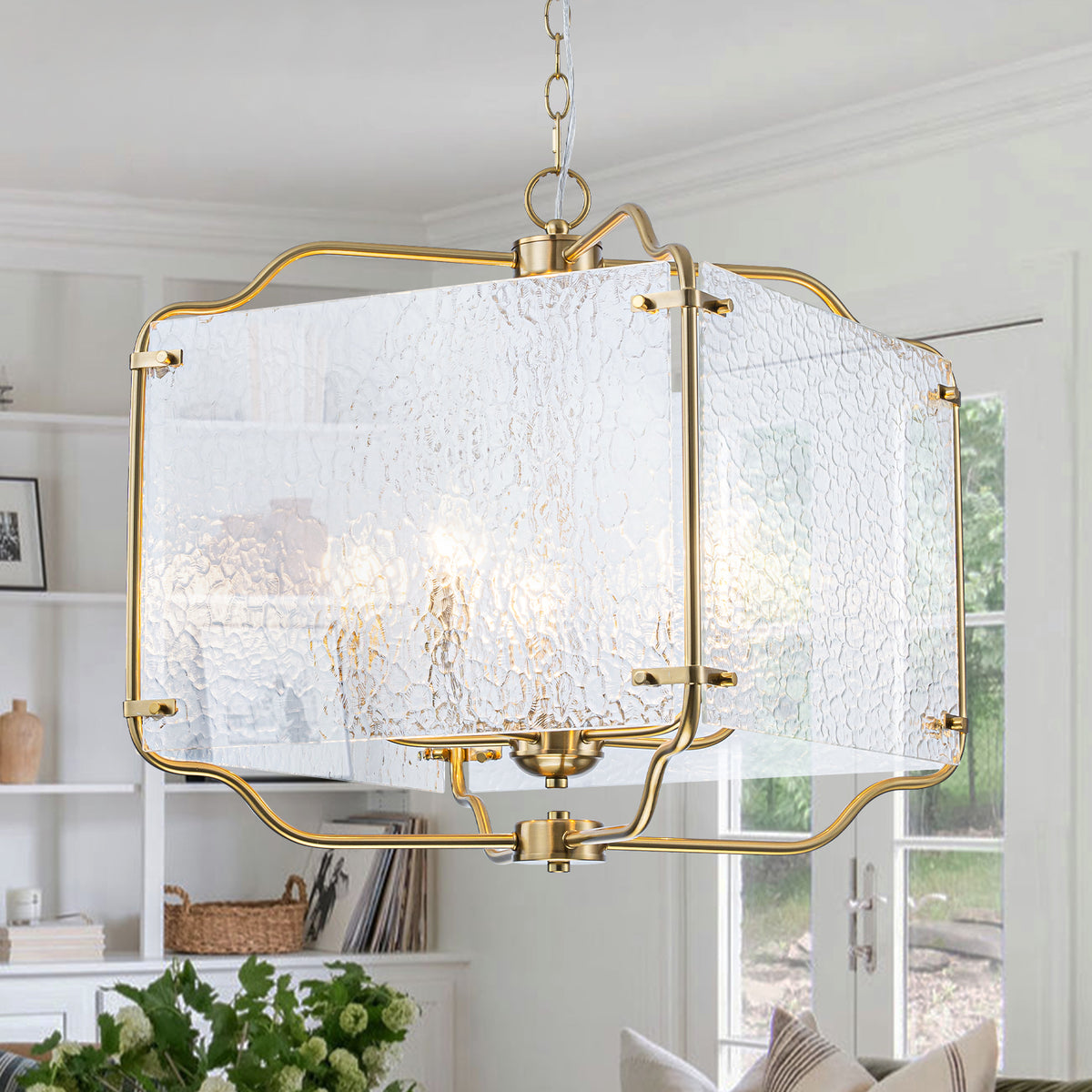 5-Light Gold Square Chandelier with Clear Textured Glass Ceiling Fixture - product image 1 | Zenvolit