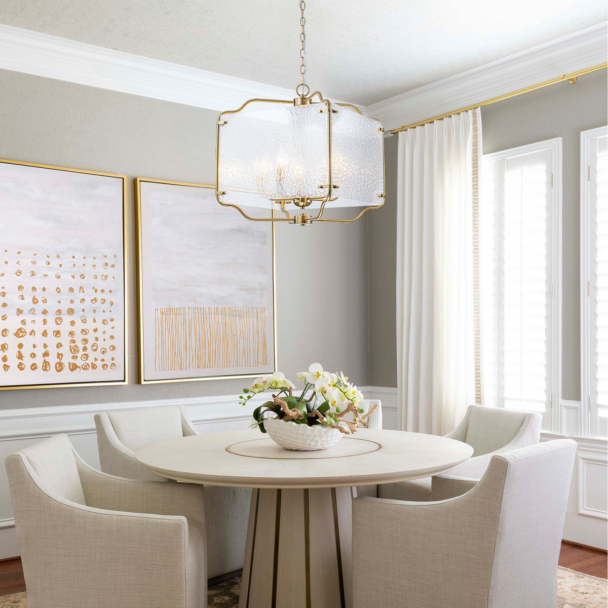 5-Light Gold Square Chandelier with Clear Textured Glass Ceiling Fixture - product image 2 | Zenvolit