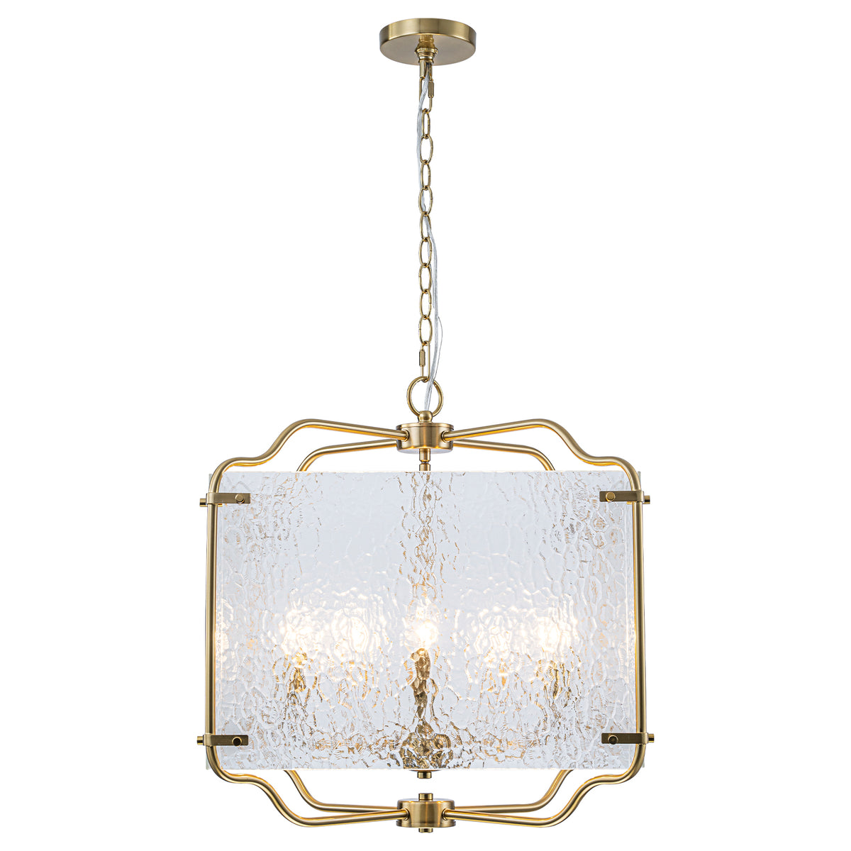 5-Light Gold Square Chandelier with Clear Textured Glass Ceiling Fixture - product image 9 | Zenvolit