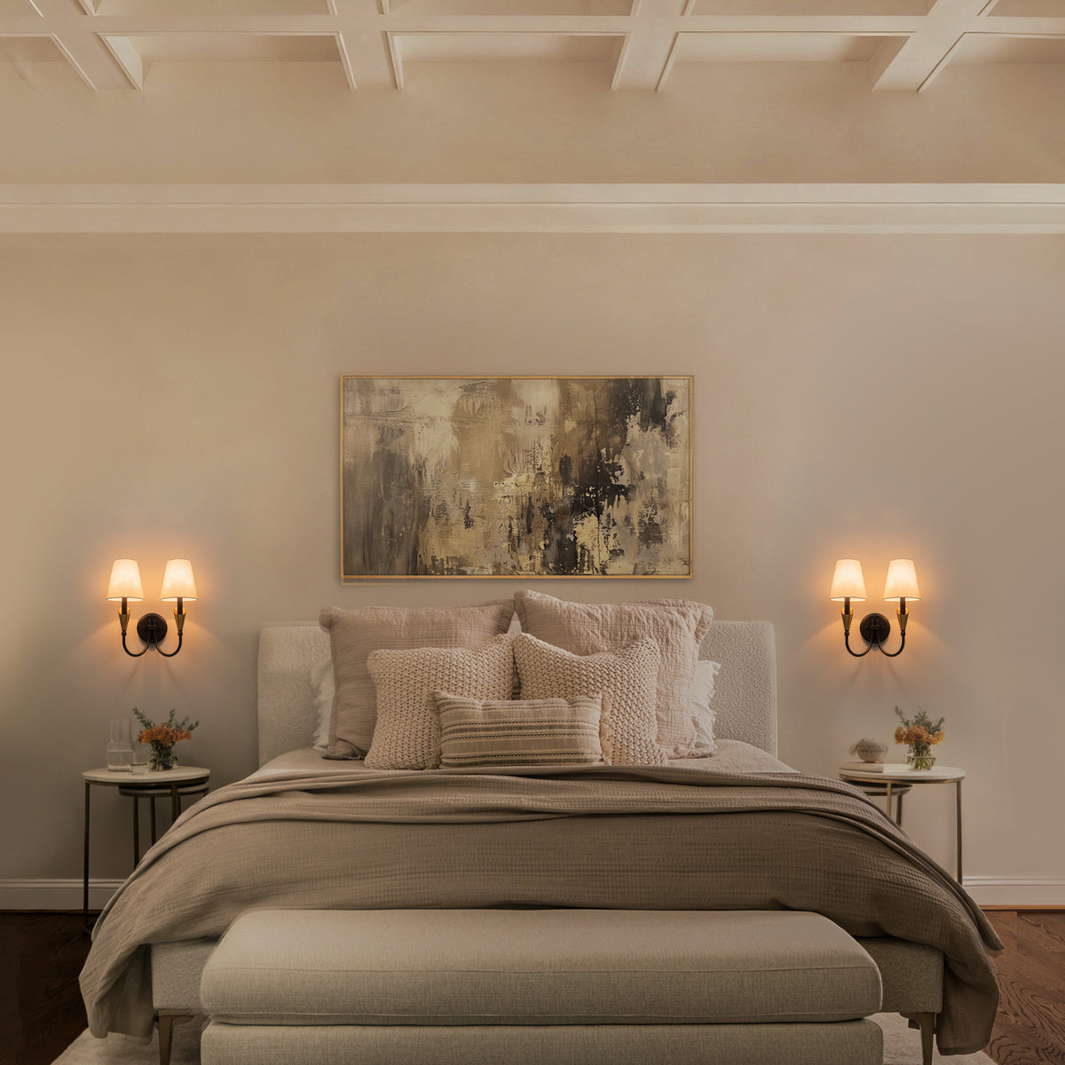 2-Light Matte Black & Gold Wall Sconce Traditional Fabric Shades - product image 7 | Zenvolit