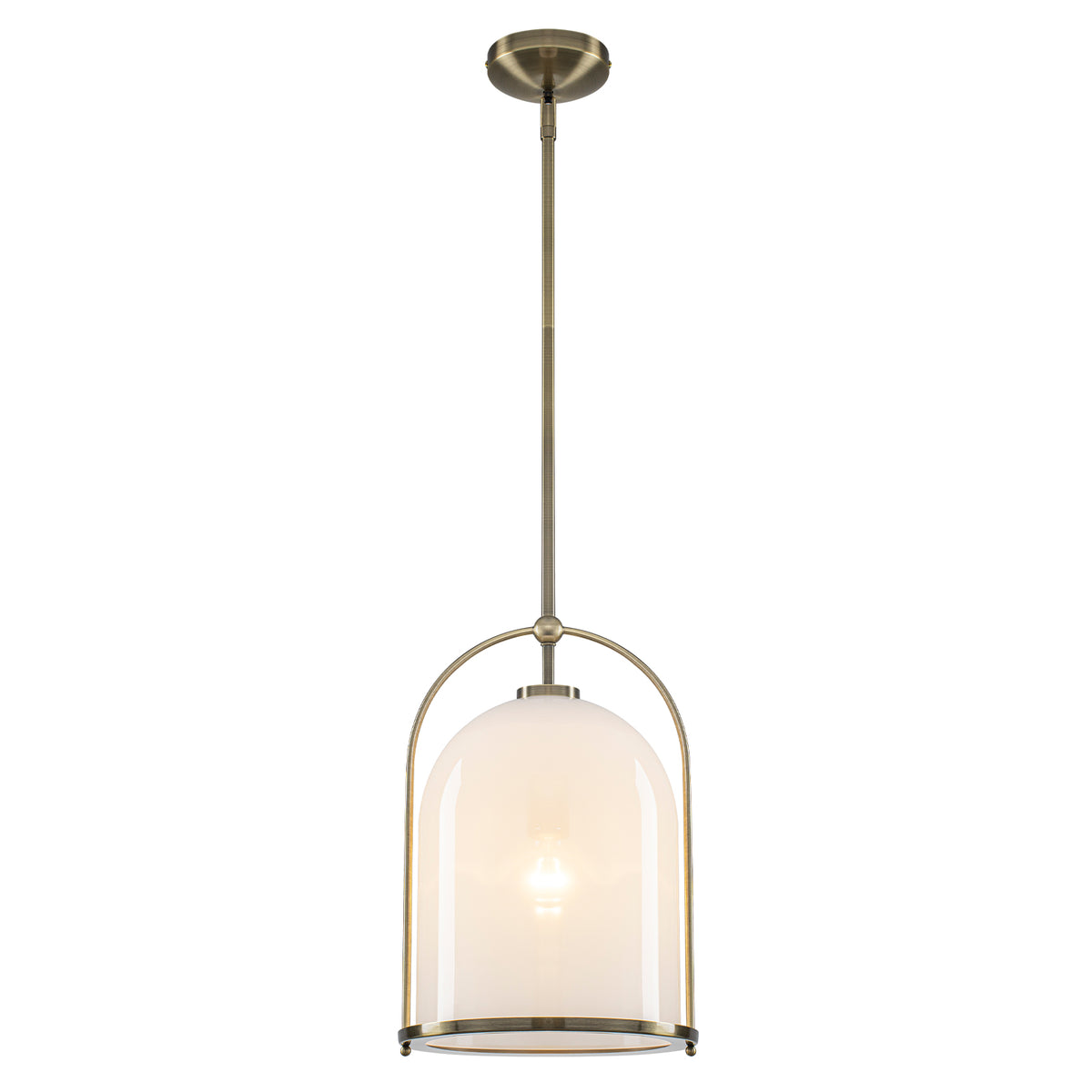 Brushed Gold Bucket Pendant Light with White Glass Dome Bedroom Foyer