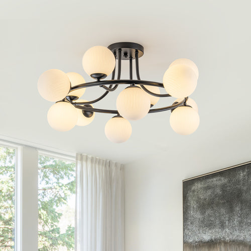 12 Light Black Semi Flush Mount Ceiling Light Modern Sputnik Chandelier - product image 3 | Zenvolit