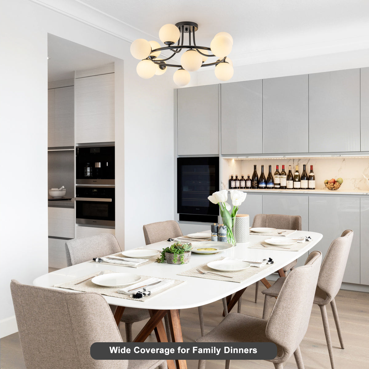 12 Light Black Semi Flush Mount Ceiling Light Modern Sputnik Chandelier - product image 13 | Zenvolit
