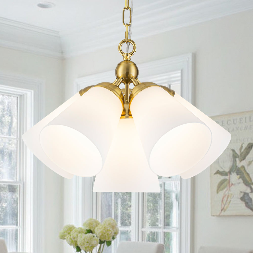 Multi-Hood Pendant Light with Frosted White Bell-Shaped Glass Shades - product image 1 | Zenvolit