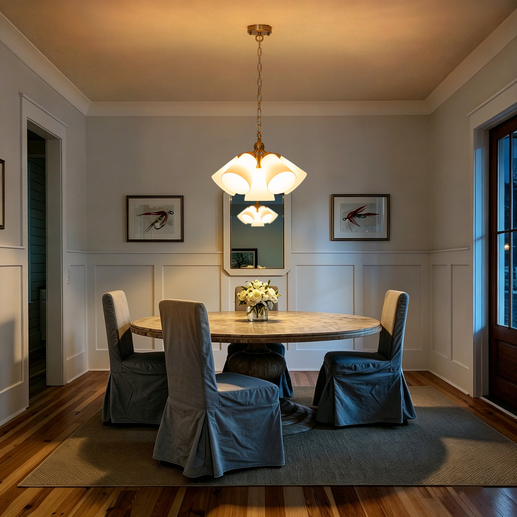 Multi-Hood Pendant Light with Frosted White Bell-Shaped Glass Shades - product image 3 | Zenvolit
