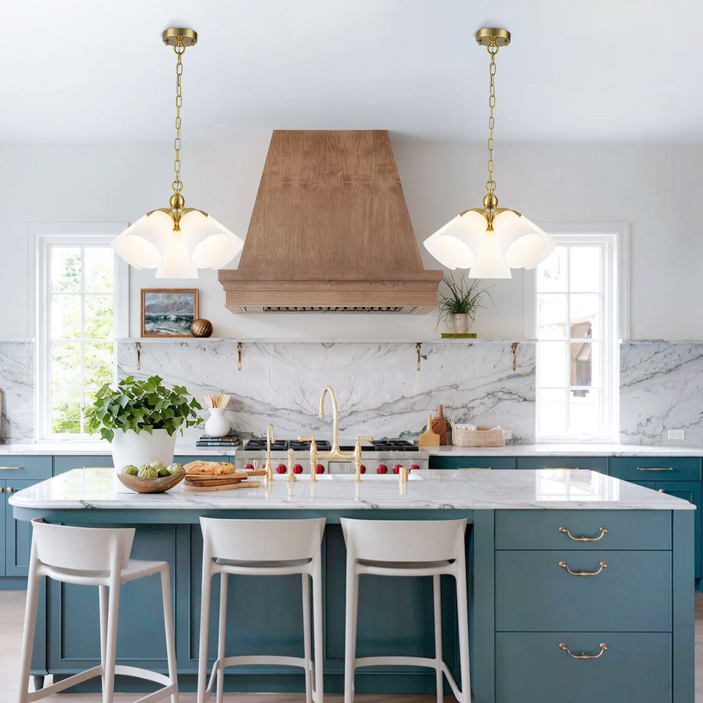Multi-Hood Pendant Light with Frosted White Bell-Shaped Glass Shades - product image 4 | Zenvolit