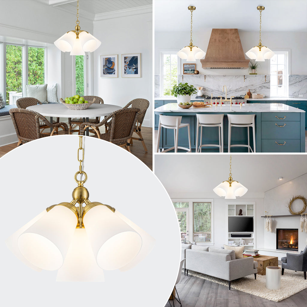 Multi-Hood Pendant Light with Frosted White Bell-Shaped Glass Shades - product image 6 | Zenvolit