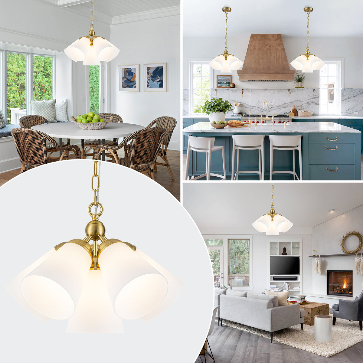 Multi-Hood Pendant Light with Frosted White Bell-Shaped Glass Shades - product image 6 | Zenvolit