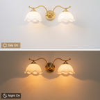 2-Light Gold Metal Wall Sconce with Flower Milky White Glass Shades - product image 8 | Zenvolit