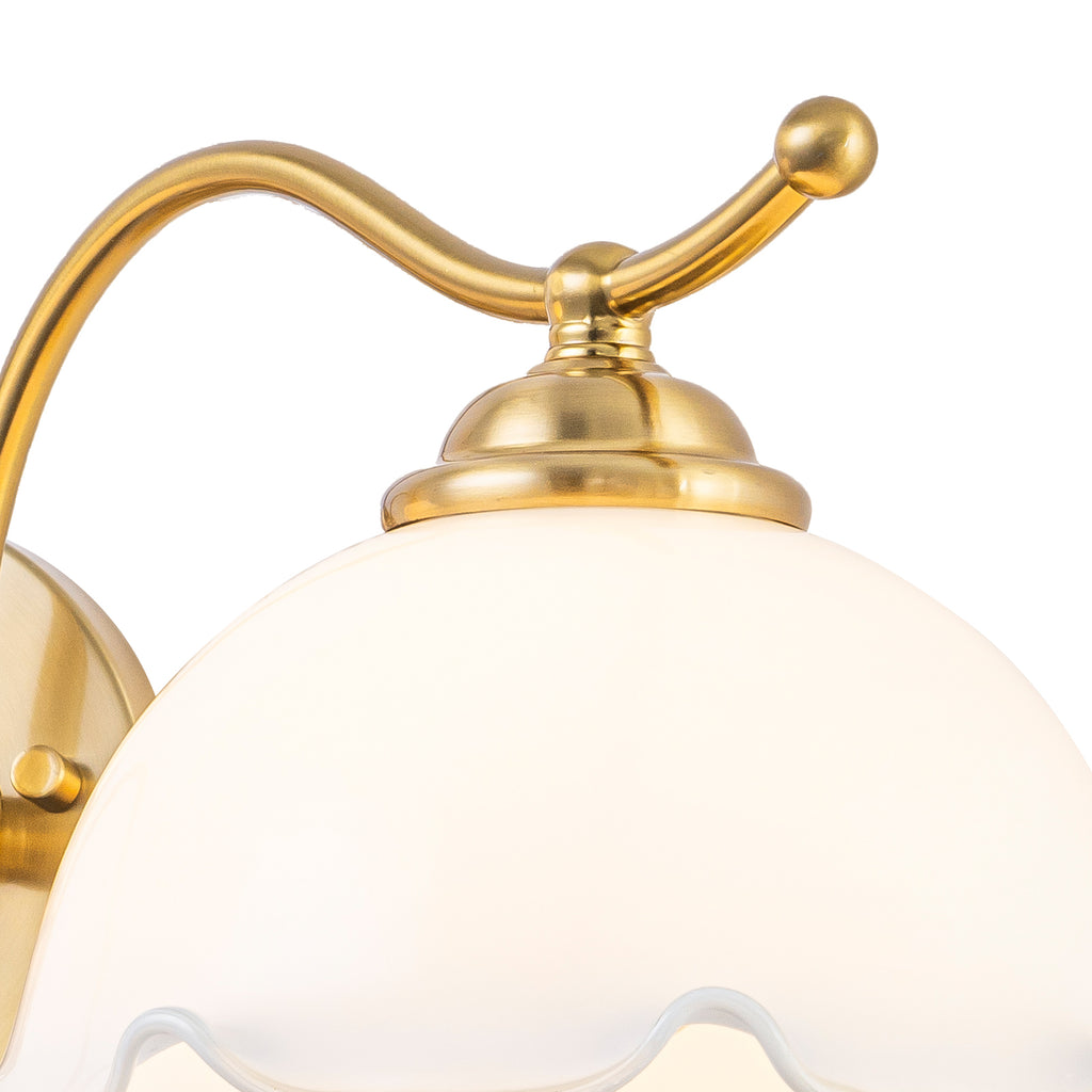 2-Light Gold Metal Wall Sconce with Flower Milky White Glass Shades - product image 9 | Zenvolit