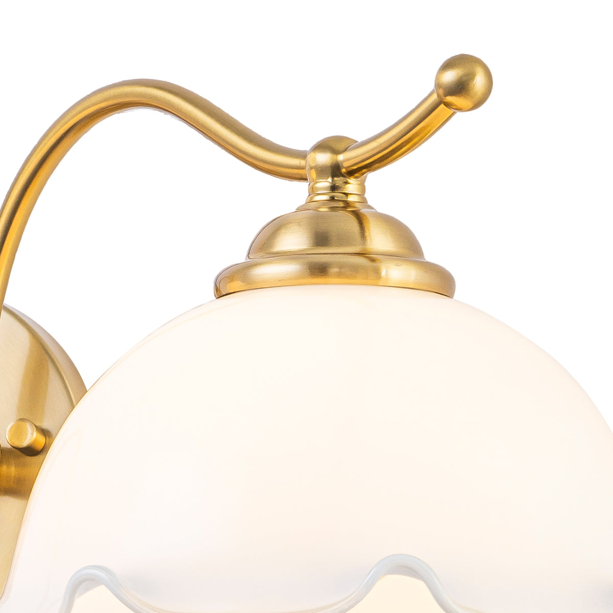 2-Light Gold Metal Wall Sconce with Flower Milky White Glass Shades - product image 9 | Zenvolit
