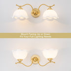 2-Light Gold Metal Wall Sconce with Flower Milky White Glass Shades - product image 15 | Zenvolit