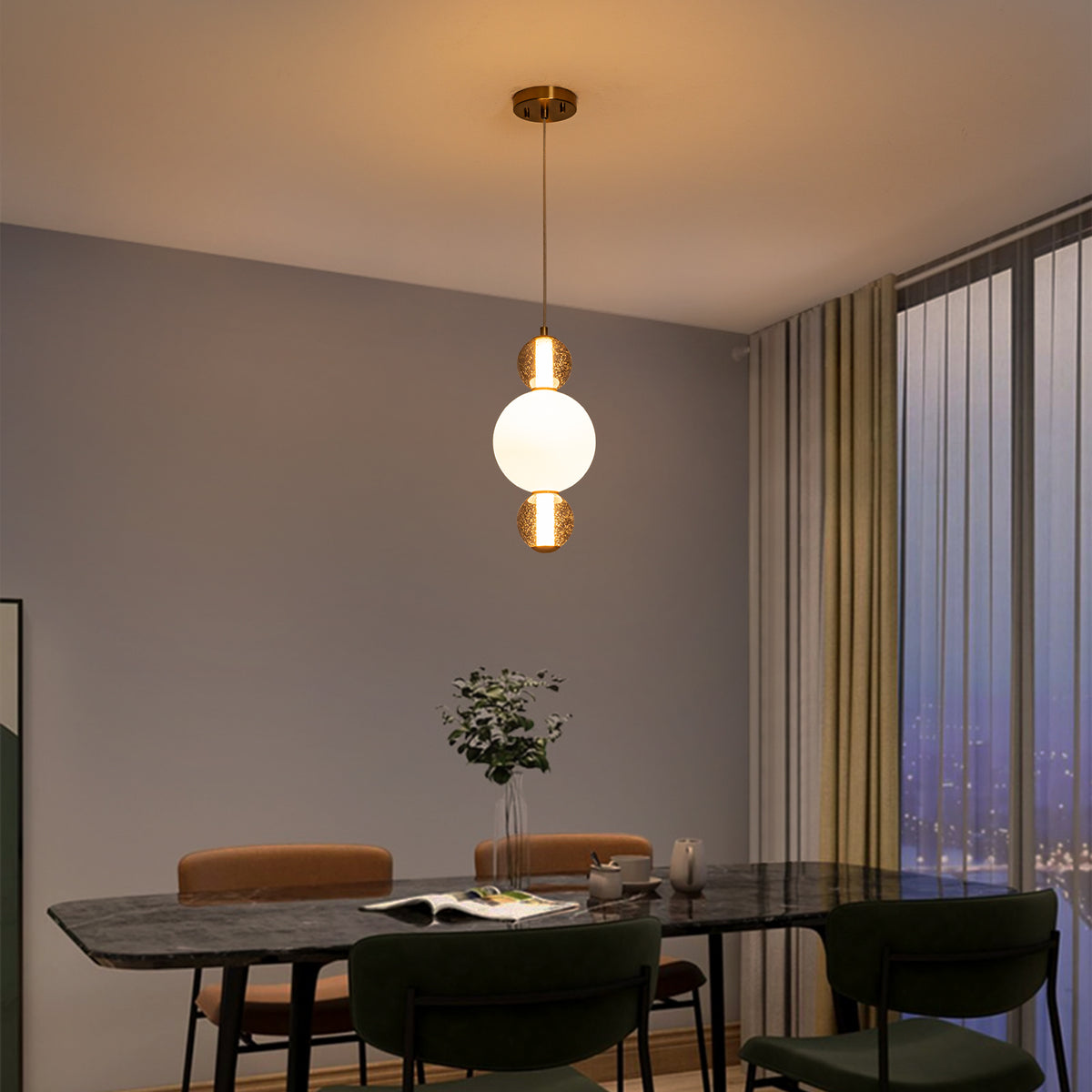 3-Light Modern Gold LED Pendant Light with White & Smoke Glass Globes - product image 3 | Zenvolit
