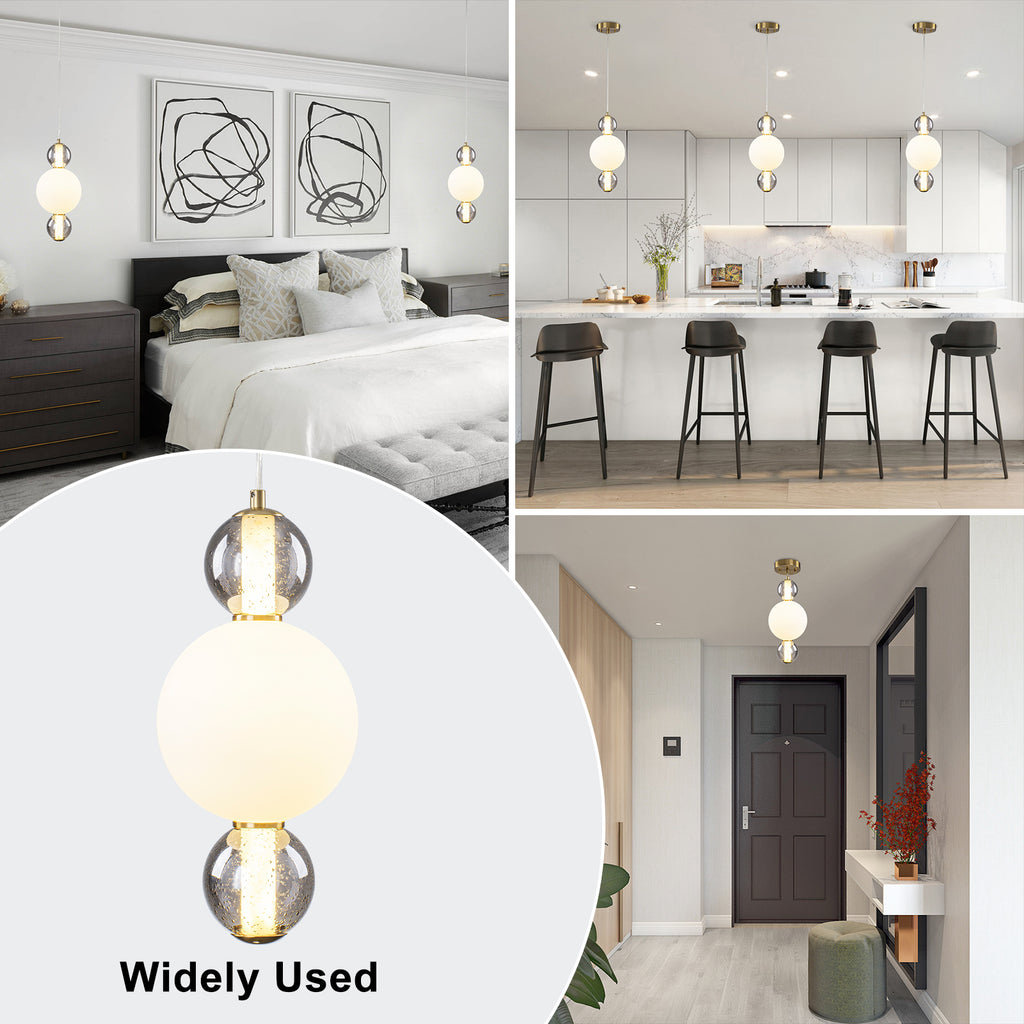3-Light Modern Gold LED Pendant Light with White & Smoke Glass Globes - product image 6 | Zenvolit