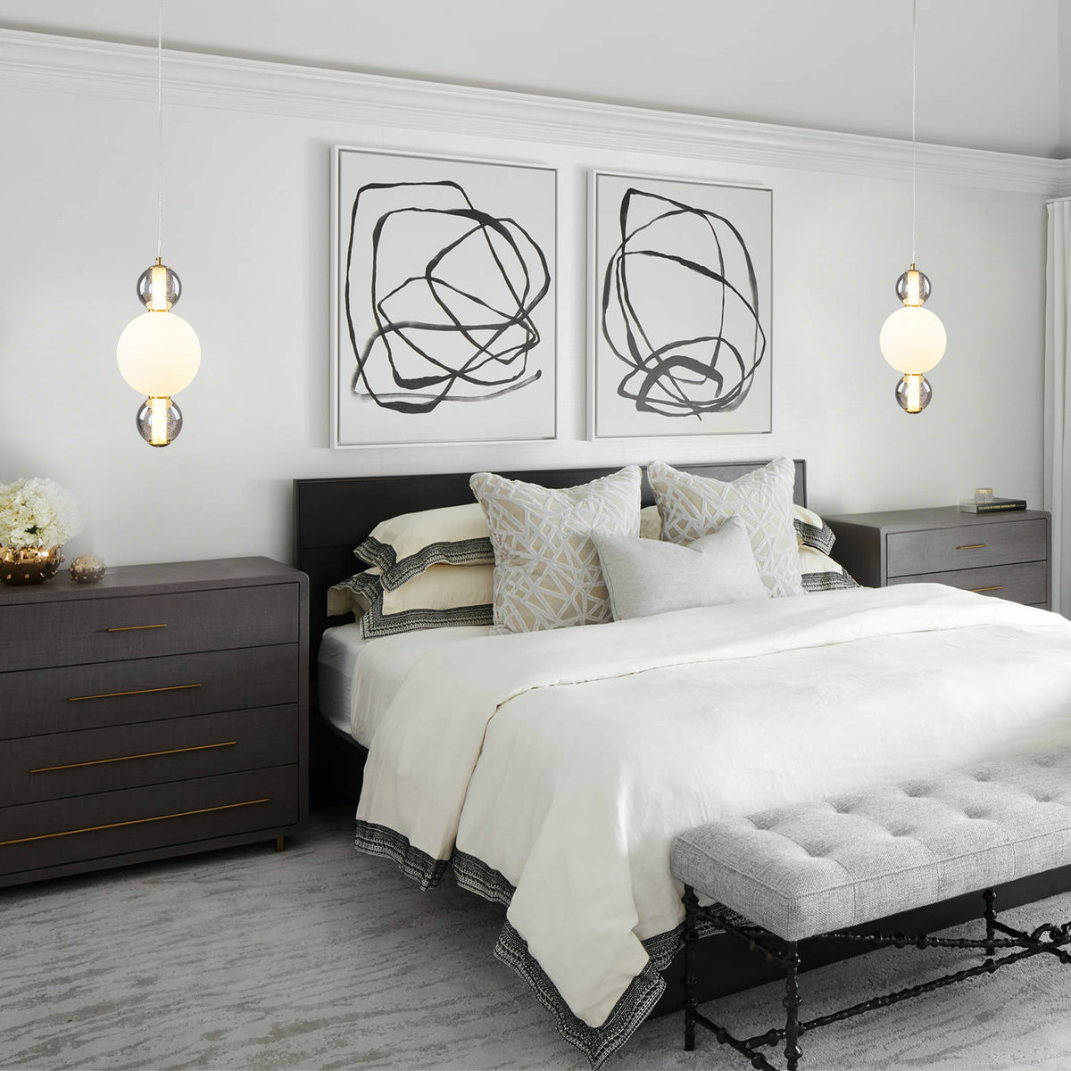 3-Light Modern Gold LED Pendant Light with White & Smoke Glass Globes - product image 17 | Zenvolit