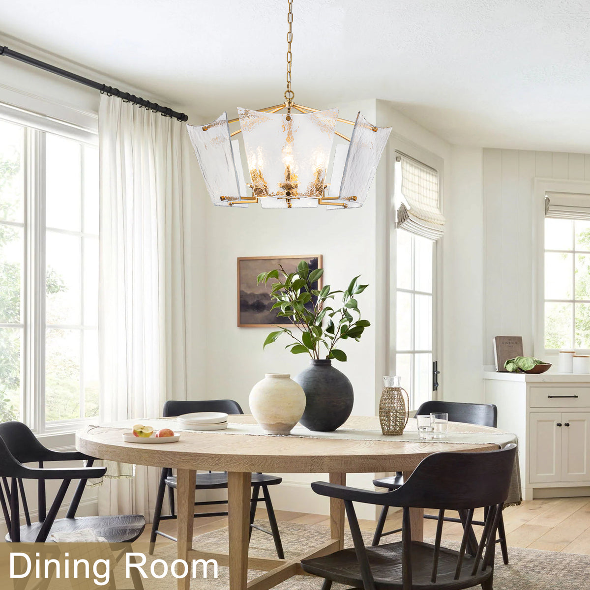 6-Light Gold Geometric Chandelier with Textured Clear Glass Panels - product image 2 | Zenvolit