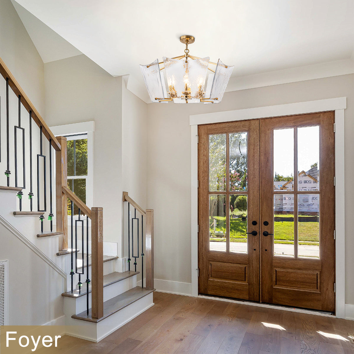6-Light Gold Geometric Chandelier with Textured Clear Glass Panels - product image 5 | Zenvolit