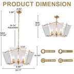 6-Light Gold Geometric Chandelier with Textured Clear Glass Panels - product image 6 | Zenvolit