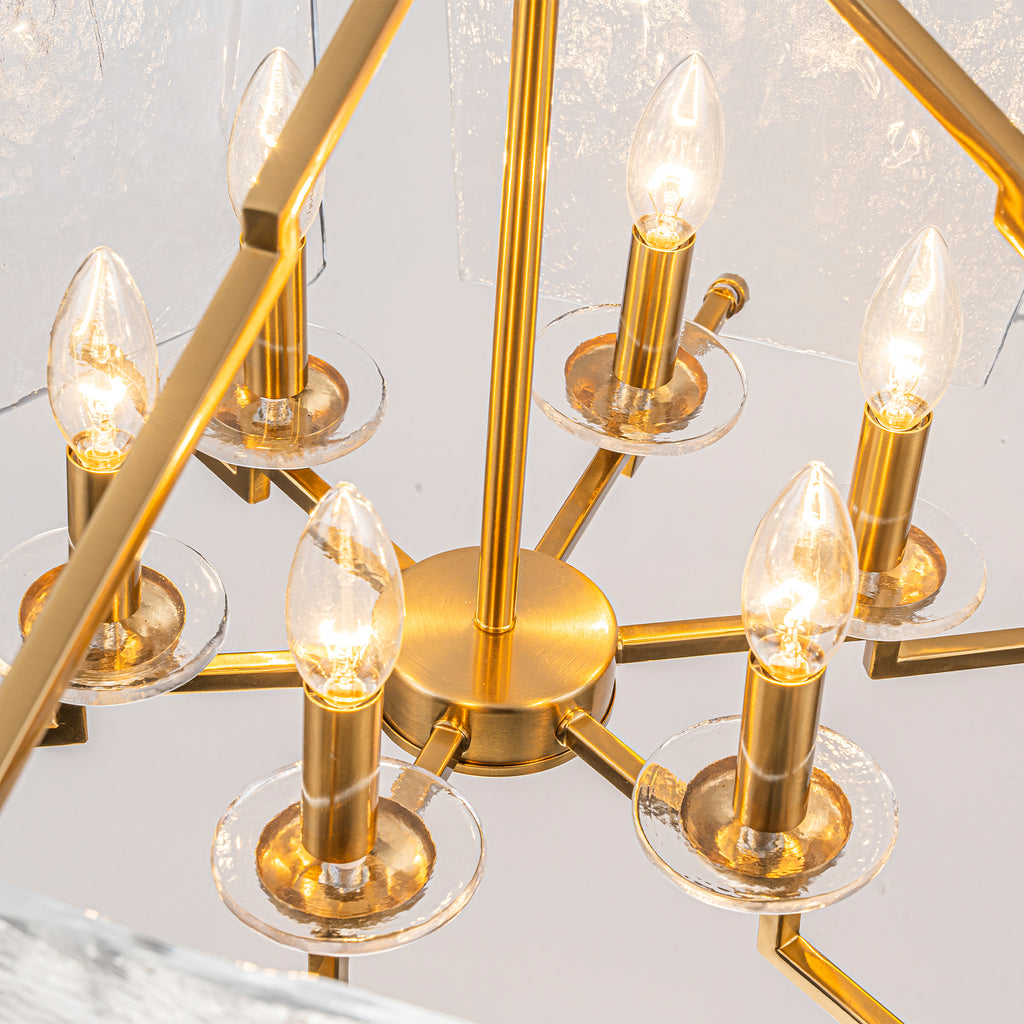 6-Light Gold Geometric Chandelier with Textured Clear Glass Panels - product image 8 | Zenvolit