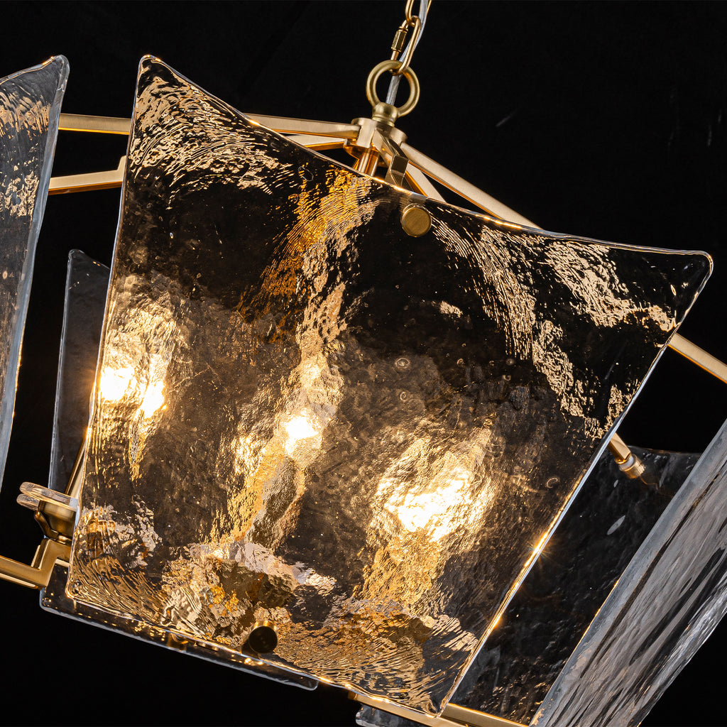 6-Light Gold Geometric Chandelier with Textured Clear Glass Panels - product image 9 | Zenvolit