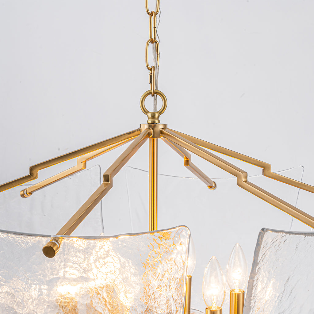 6-Light Gold Geometric Chandelier with Textured Clear Glass Panels - product image 10 | Zenvolit