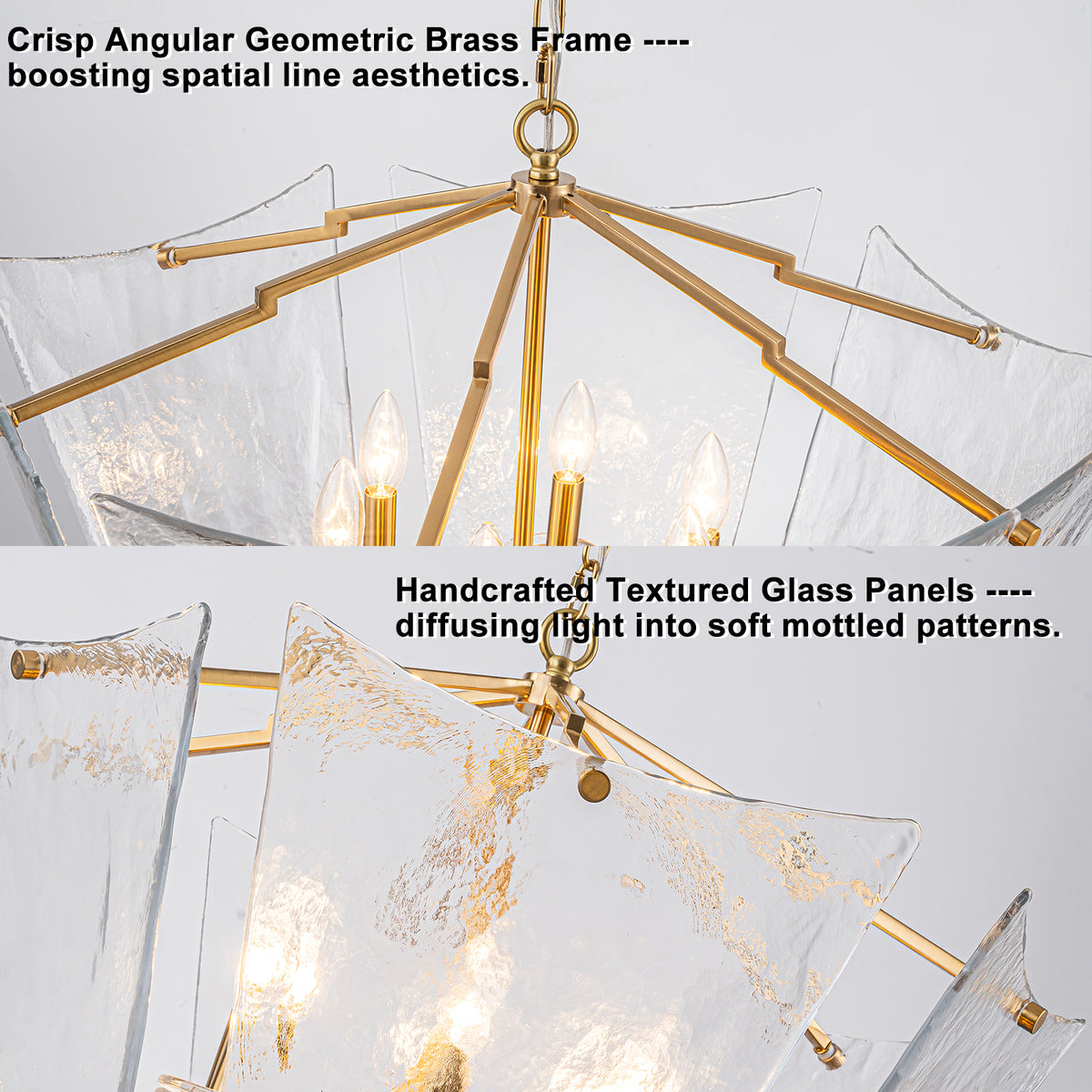 6-Light Gold Geometric Chandelier with Textured Clear Glass Panels - product image 12 | Zenvolit